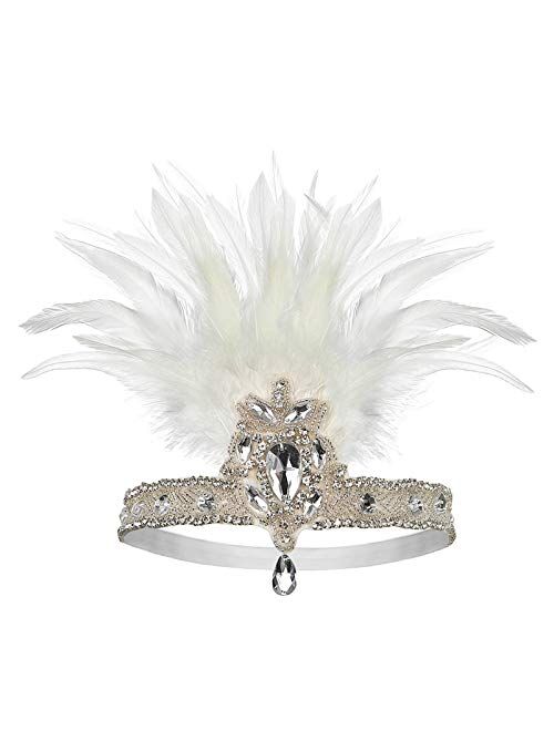 Countonme Art Deco 1920s Accessories Flapper Headband 20s Feather Headpiece Gatsby Costume Peacock Hair Accessories