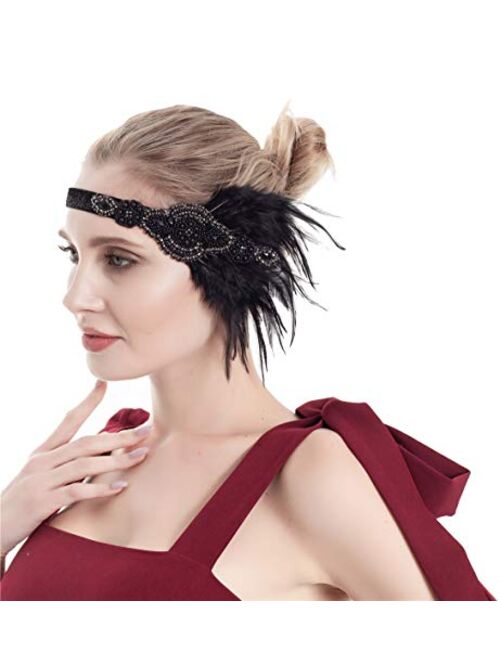 Countonme Art Deco 1920s Accessories Flapper Headband 20s Feather Headpiece Gatsby Costume Peacock Hair Accessories