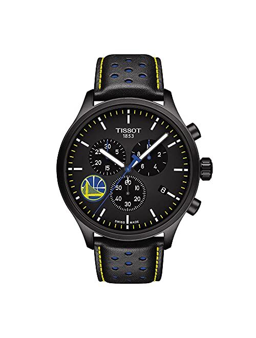 Tissot Men's Chrono XL NBA Golden State Warriors Stainless Steel Swiss Quartz Watch with Leather Strap, Black, 22 (Model: T1166173605102)