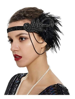 Z&X 1920s Feather Flapper Headband Inspired Leaf Crystal Pearl Headpiece 20's Roaring Hair Accessories for Women