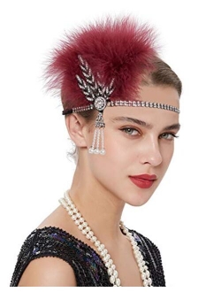 Z&X 1920s Feather Flapper Headband Inspired Leaf Crystal Pearl Headpiece 20's Roaring Hair Accessories for Women