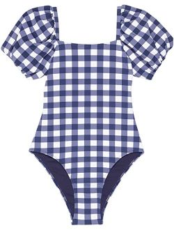 Plaid Chic Bubble Sleeve One-Piece (Big Kids)