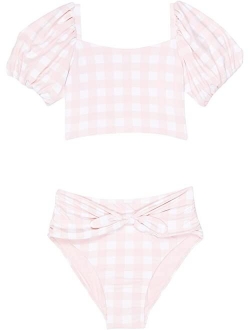 Plaid Chic Bubble Sleeve Two-Pieces (Big Kids)