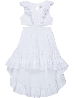 Girl's High-Low Ruffle Maxi Dress (Big Kids) White 16 (Big Kid)