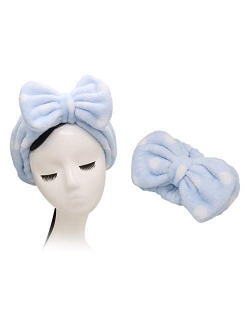 Shintop Sweet Super Soft Caroset Polka Dots Wash Cosmetic Headband Hairlace (Dark Blue Polka Dots)