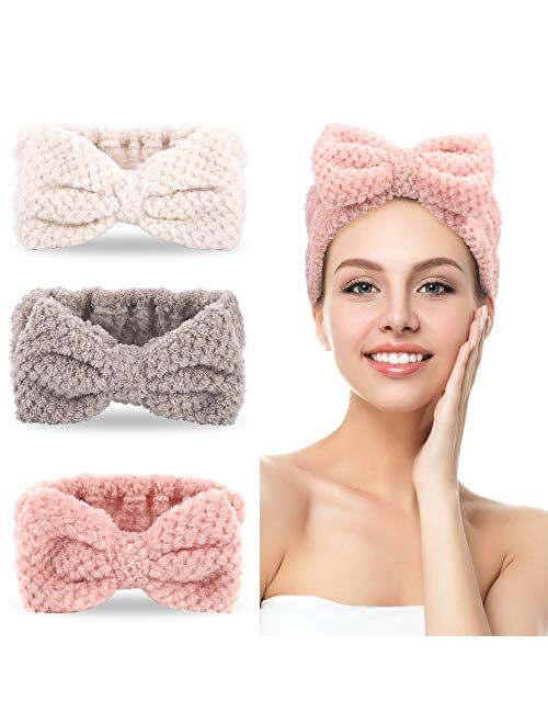 Doobo 3 Pack Spa Headbands Microfiber Bowtie Headbands Makeup Headband Skincare Headbands Facial Headband Face Wash Headband Face Washing Headband Towel Headbands for Wom