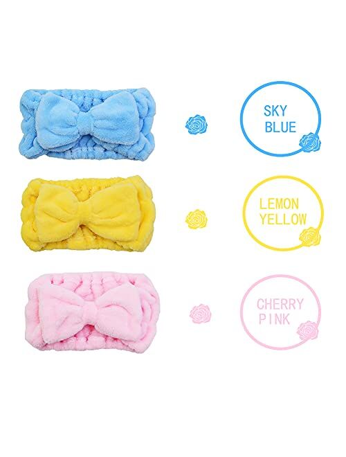 Chloven 7 Pcs Microfiber Bowtie Oversized Headbands Facial Makeup Headband Large Cosmetic Bowknot Hairlace Adjustable Elastic HairBand for Girls Women（Wide + Narrow style