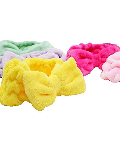 Chloven 7 Pcs Microfiber Bowtie Oversized Headbands Facial Makeup Headband Large Cosmetic Bowknot Hairlace Adjustable Elastic HairBand for Girls Women（Wide + Narrow style