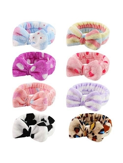 3 Otters Makeup Headbands, 8PCS Headband for Washing Face Spa Headband Fluffy Headband Bow Hair Band Headbands for Women, Makeup Accessories