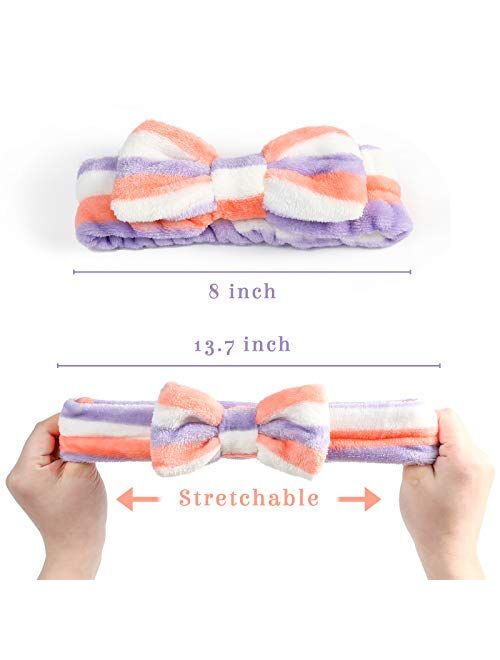 3 Otters Makeup Headbands, 8PCS Headband for Washing Face Spa Headband Fluffy Headband Bow Hair Band Headbands for Women, Makeup Accessories