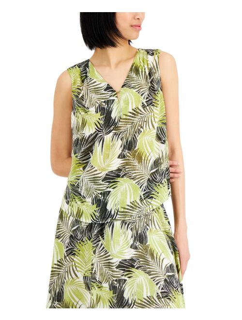 Kasper Petite Palm-Print V-Neck Blouse