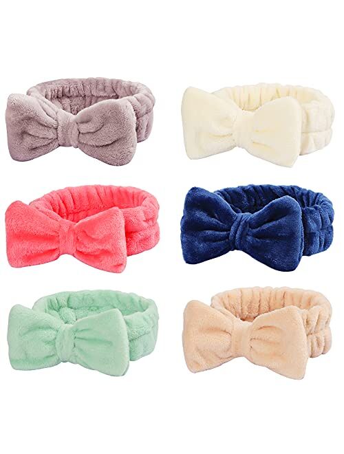 Tyfthui 6 Pack Spa Headband Makeup Headband, Facial Headband for Washing Face, Coral Fleece Face Wash Headband Cosmetic Headband, Bow Headbands Terry Cloth Headbands for 