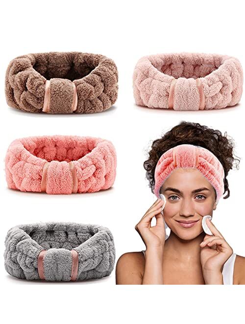 Iaxsee 4 Pack Microfiber Towel Headbands for Washing Face, Facial Headbands Makeup Headband Spa Headband Skincare Headband Fash Wash Headband for Women and Girls (Coffee,