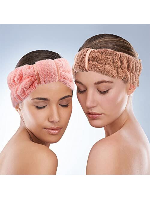 Iaxsee 4 Pack Microfiber Towel Headbands for Washing Face, Facial Headbands Makeup Headband Spa Headband Skincare Headband Fash Wash Headband for Women and Girls (Coffee,