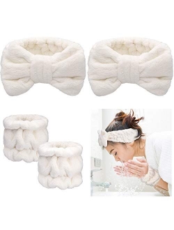 Chuangdi 4 Pieces Spa Headband Wrist Washband Scrunchies Cuffs for Washing Face, Towel Wristbands Hair Headband Face Wash Wristband for Women Girls Makeup Prevent Liquids