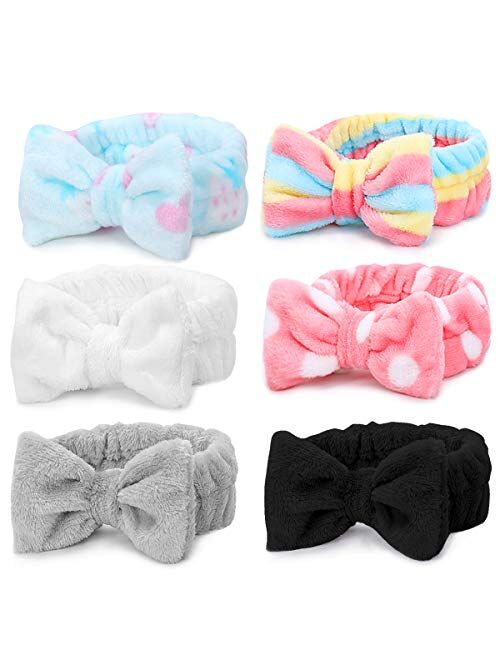 Lades Spa Headband – 6 Pack Bow Hair Band Women Facial Makeup Head Band Soft Coral Fleece Head Wraps For Shower Washing Face