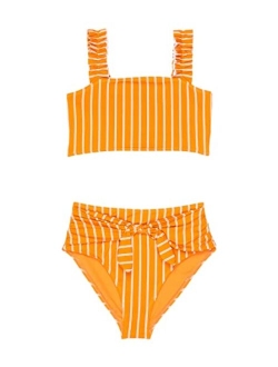 Stripe Ruching Two-Pieces Swim (Big Kids)