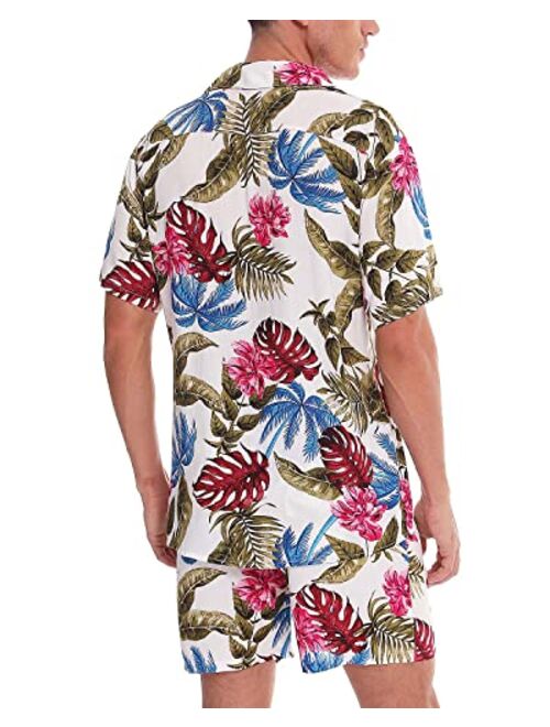 We1Fit Men's Hawaiian Shirts Flower Shirt Sets Button Down Short Sleeve Shirt Beach Suits Tropical Summer