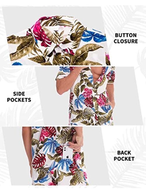 We1Fit Men's Hawaiian Shirts Flower Shirt Sets Button Down Short Sleeve Shirt Beach Suits Tropical Summer