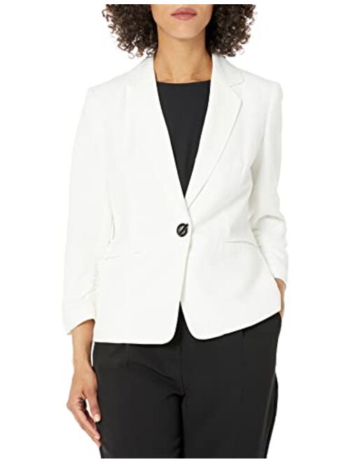 Kasper Ruched-Sleeve Linen Blend Blazer