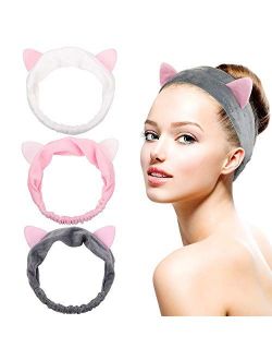 Dreamlover Makeup Headband, Cat Ear Hairlace, Spa Cosmetic Headwraps, 3 Pack