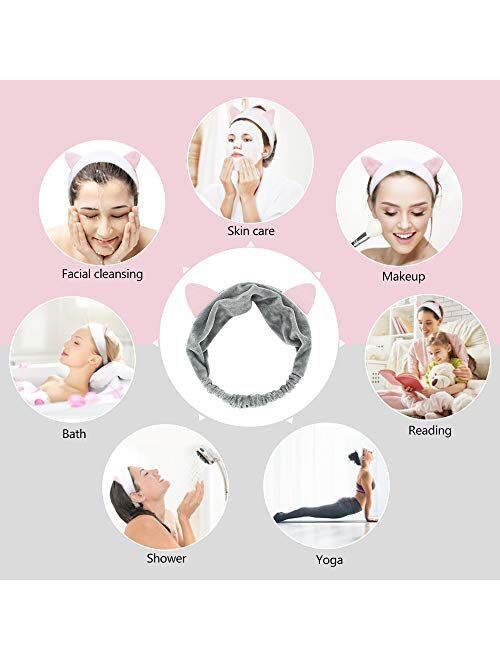 Dreamlover Makeup Headband, Cat Ear Hairlace, Spa Cosmetic Headwraps, 3 Pack