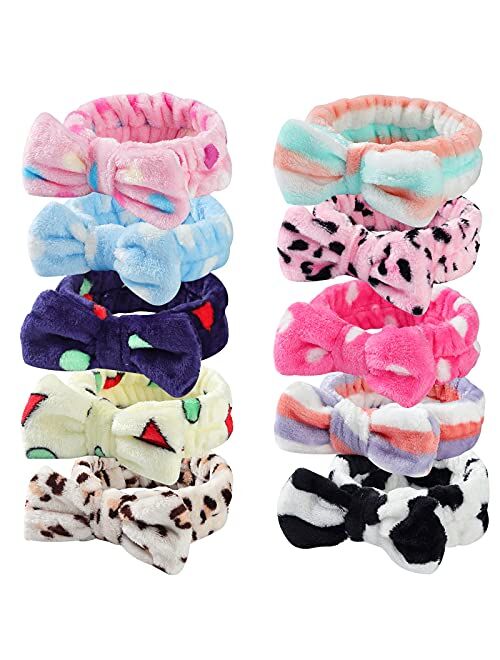 LAXIZAR 10 PCS Bow Headbands Shower Spa Headbands Headwraps for Women Washing Face Hair Band