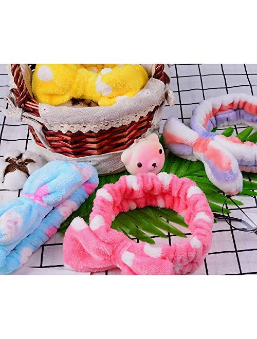 UMIKU 9 Pack Spa Headband for Women, Facial Makeup Headband Soft Coral Fleece Cosmetic Headband for Women Girls Bow Hair Band Head Wraps for Washing Face Mask Spa Shower 