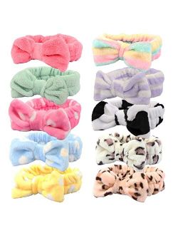 OSDJCCII Spa headband, 10pcs Bow Makeup Headband Soft Coral Fleece Skincare Headband, Cute Elastic Hair Band For Women Girls, Washing Face Mask Spa Shower Gifts