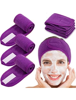 Spa Facial Headband Whaline 4 Counts Head Wrap Terry Cloth Headband Stretch Towel for Bath, Makeup and Sport, 3.5" Wide