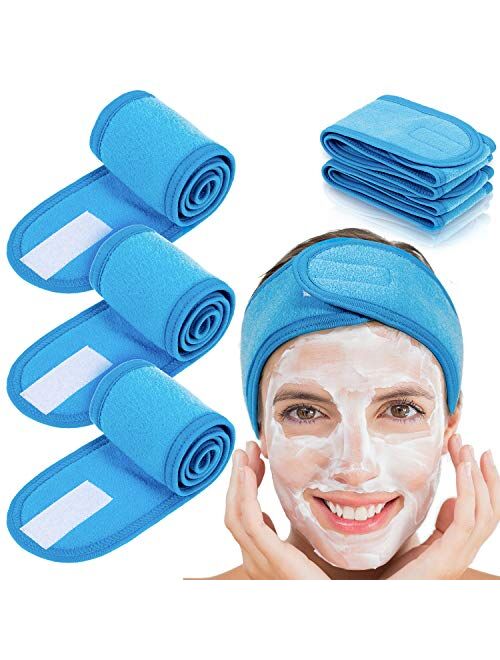 Spa Facial Headband Whaline 4 Counts Head Wrap Terry Cloth Headband Stretch Towel for Bath, Makeup and Sport, 3.5" Wide