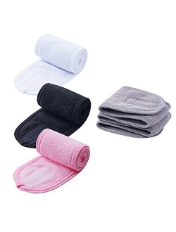 TDHDIKE 4 PCS Facial Spa Headbands, Makeup Shower Bath Wrap Sport Headband Terry Cloth Stretch Towel with Magic Tape