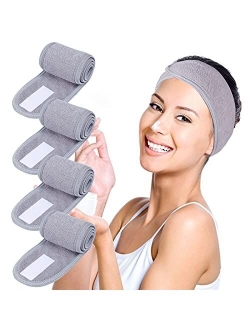 TDHDIKE 4 PCS Facial Spa Headbands, Makeup Shower Bath Wrap Sport Headband Terry Cloth Stretch Towel with Magic Tape