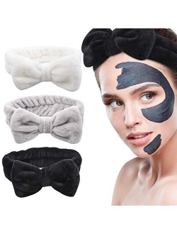 Bow Hair Band, Araluky 3 Pack Soft Makeup Facial Headband Women Girls Spa Microfiber Headband Bowknot Bow Skincare Terry Cloth Fuzzy Headbands for Washing Face Shower Bat