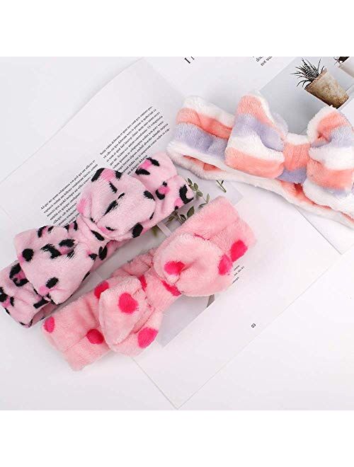 Bow Hair Band, Araluky 3 Pack Soft Makeup Facial Headband Women Girls Spa Microfiber Headband Bowknot Bow Skincare Terry Cloth Fuzzy Headbands for Washing Face Shower Bat