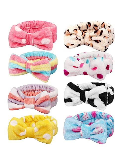 DRESHOW 8 Pack Spa Facial Headbands Terry Cloth Towels Headbands Cute Bow Hairband for Women