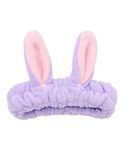 Chinshwehaw Makeup Headband Women's Cute Rabbit Ears Headbands Makeup Fashion Plush Hairband Fashion Cute Fluffy Elastic Makeup Headband Hairband for Shower, Face Washing