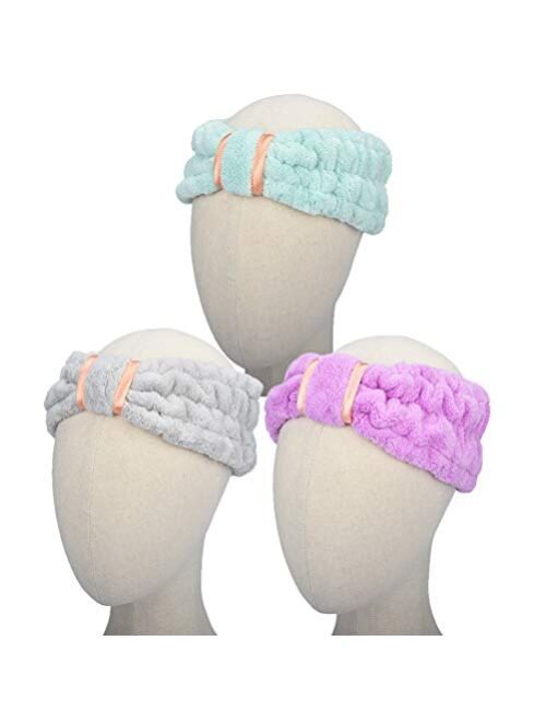 HOPESHINE Spa Facial Headbands for Women Makeup and Washing Face Terry Headband Elastic Hairband for Skincare Headband Head Wrap Great Gift for Women Girls 3-pack