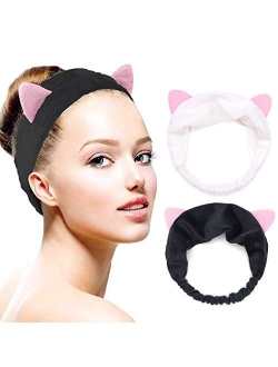 Chennie Cat Ears Spa Headband Animal Elastic Makeup Black Hair Bands Washing Face Head Wraps For Women And Girls