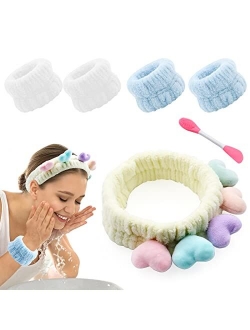 POPMISOLER 6 Pcs Headband for Washing Face, Include 1 Cute Spa Headband 4 Wrist Washbandand 1 Double-Ended Face Mask Brush Soft Headband Set Skincare Makeup Headband Prev