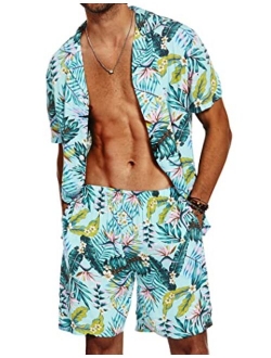 Men's Hawaiian Shirts Casual Button Down Short Sleeve Printed Shorts Summer Beach Tropical Flower Shirt Suits