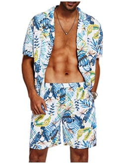 Men's Hawaiian Shirts Casual Button Down Short Sleeve Printed Shorts Summer Beach Tropical Flower Shirt Suits