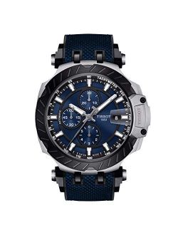 Men's T-Race 316L Stainless Steel case with Black PVD Coating Swiss Automatic Chronograph Watch with Rubber Strap, Blue, 22 (Model: T1154272704100)