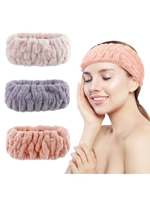 Lion-Y 3 Pieces Face Washing Headband Makeup Headband Facial Spa Yoga Head Band Elastic Shower Head Wrap for Women Girls