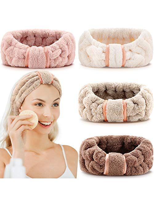 WILLBOND 4 Pack Microfiber Headbands Spa Facial Headbands Makeup Headbands Elastic Terry Cloth Head Wrap for Women Girls Washing Face Makeup Shower Yoga Sports