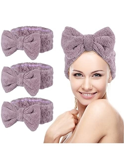 KinHwa Spa Headbands for Women Facial Makeup Headband Cute Bow Hair Band for Girls Face Washing Soft Coral Fleece Cosmetic Headband Ideal Gift for Skincare Shower Bath