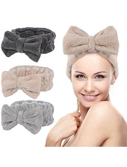 KinHwa Spa Headbands for Women Facial Makeup Headband Cute Bow Hair Band for Girls Face Washing Soft Coral Fleece Cosmetic Headband Ideal Gift for Skincare Shower Bath