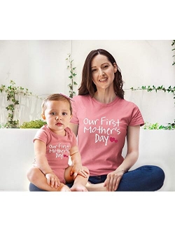 Comfiv Our First Mothers Day Matching Outfit Baby Gifts for New mom Shirt for Daughter