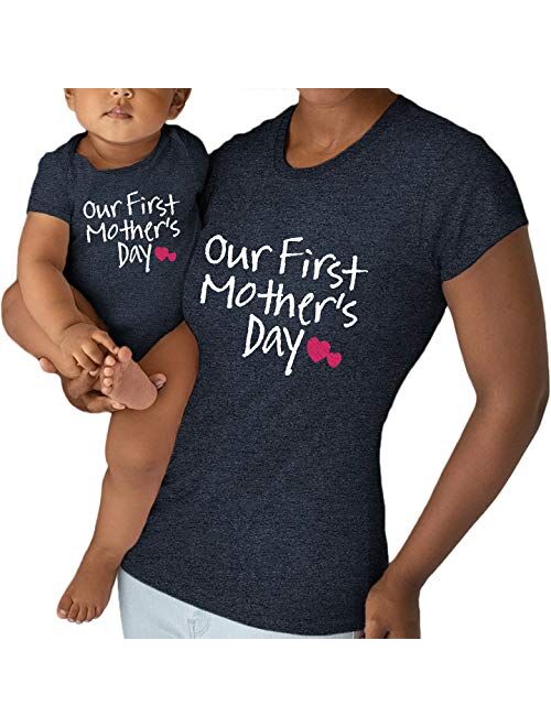 Comfiv Our First Mothers Day Matching Outfit Baby Gifts for New mom Shirt for Daughter