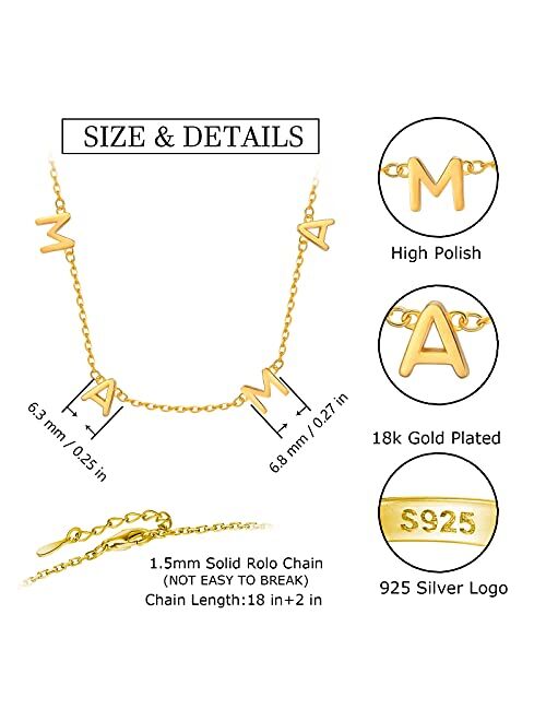 Jzwuyan 925-Sterling-Silver Mama Letter Necklace for Women - Initial 18K Gold Plated Letter Mama Pendant Necklaces for Women, Dainty Mothers Day Gifts Mommy Jewelry Neckl